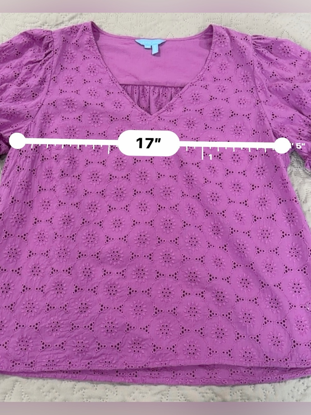 Draper James Heidi Purple Eyelet Puff Sleeve Cotton Top Small - Picture 9 of 11